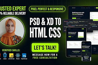 convert psd or xd to html css website