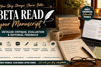 beta read your manuscript with detailed critique, evaluation, and editorial