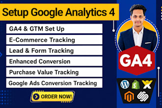 setup or fix ga4 ecommerce tracking, lead conversion tracking via GTM