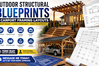 design pergola deck carport plans and gazebo drawings for city permit approval