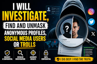 investigate, find and unmask anonymous profiles, social media users or trolls
