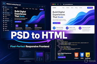 convert figma or PSD designs to responsive HTML CSS javascript