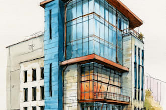 render architecture and interior concept in watercolor