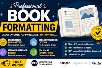 cookbook formatting, childrens book layout, memoir interior, journal formatting