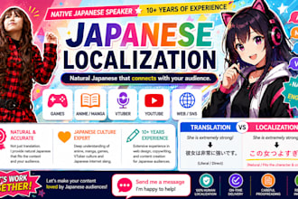 localize anime, manga, game and vtuber content into natural japanese
