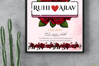 design custom islamic wedding wall art and muslim couple gift posters