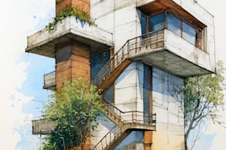 draw architectural sketches of buildings with watercolor