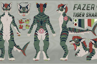 draw high quality furry ref sheet, fursona ref sheet, anthro ref sheet, nsfw ref