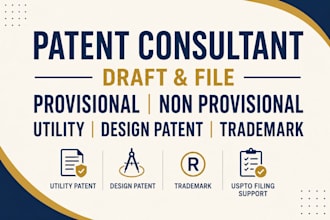 be your patent consultant in drafting, filing utility, design patent, trademark