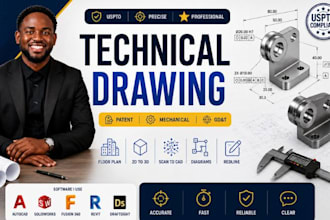 create uspto patent drawing mechanicl part drawing with gdt tolerances