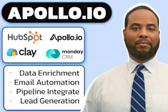 setup apollo io crm, clay com monday crm, data enrichment hubspot crm automation