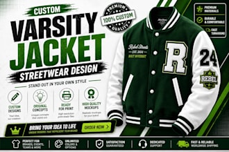 custom y2k and vintage varsity jacket design for streetwear brands