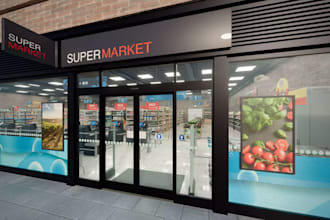 design grocery store, supermarket, retail shop hangout space with 3d rendering