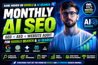 do monthly ai SEO using GEO aeo, website audit for google and ai search