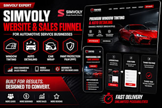 window tinting installation auto detailing car wrap sales funnel simvoly website