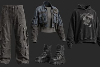 design, rig and texture 3d clothing mesh, outfit mesh for second life clothing