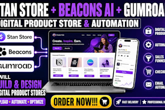 design stan store beacons ai gumroad upload digital product store and automation