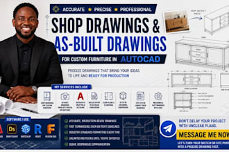 draw shop drawings, as built drawings for custom furniture in autocad