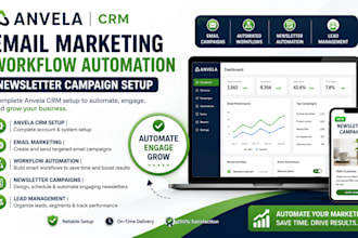 setup anvela crm email workflow campaign automation design landing page sign up