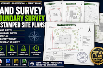 prepare land survey, boundary survey and stamped site plans
