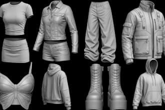 create realistic 3d second life clothing garment, mesh outfits, y2k, 3d rigging