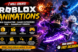 create roblox animations, r15 character game cutscenes, vfx gameplay videos