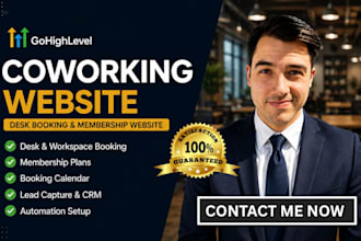 build gohighlevel coworking website ghl desk booking membership website