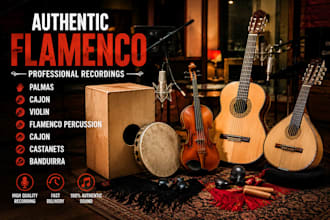 record authentic flamenco guitar, cajon, violin,castanets and bandurria for you