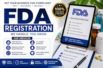 assist with fda registration, food facility and medical device compliance in 1hr