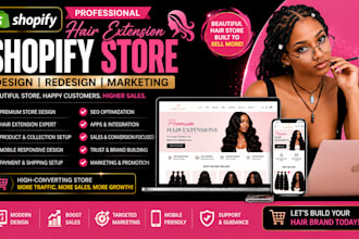 build hair extension shopify store, beauty care, hair website dropshipping store