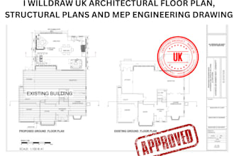 draw UK architectural floor plan, structural plans and mep engineering drawing