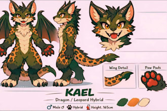 draw custom character sheet or reference sheet, furry fursona