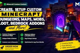 create,setup custom minecraft dungeons maps, mobs, loot, bedrock addons and more