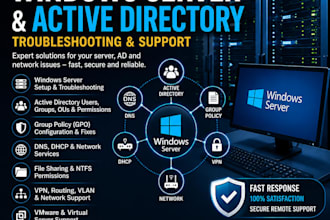 troubleshoot windows server, active directory, dns and dhcp