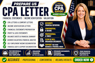 prepare US CPA letter, financial statements, income verification and valuation