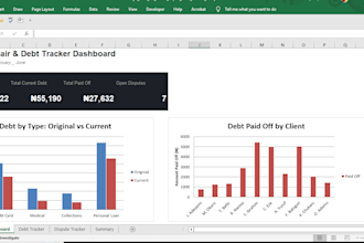 create credit repair tracker, debt payoff tracker or dispute tracking dashboard
