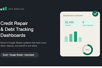create credit repair tracker, debt payoff tracker or dispute tracking dashboard