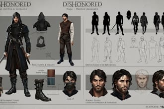 draw concept art and orthographic model sheets for games