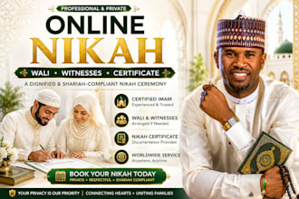 conduct authentic online nikah as an imam with witnesses, wali and certificate