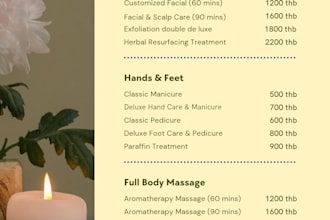 design an elegant spa, beauty, or salon menu and price list