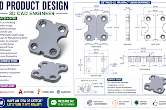 do 3d cad modeling mechanical product cad, sketch to cad for manufacturing