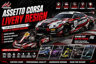 assetto corsa livery design assetto corsa car wrap design for kart track racing