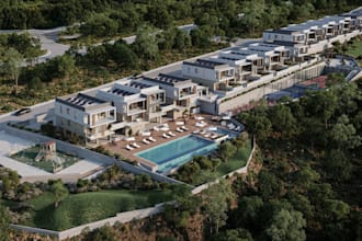 estate 3d design,townhouse development,hillside masterplan,villa housing layout