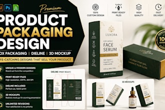 do product packaging design, box packaging, dieline and 3d mockup