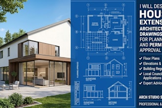 design house extension architectural drawings for planning and permit approval