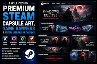 design premium steam capsule art, game banners and steam library artworks