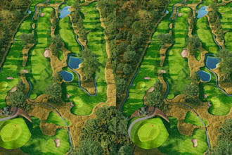 design realistic 2d 3d golf course, mini golf, putting green and golf simulator