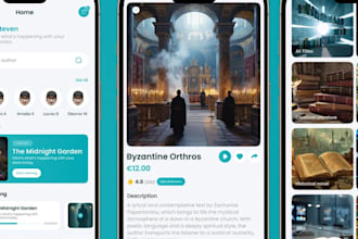 design audiobook app, music streaming, ebook, podcast and radio station app