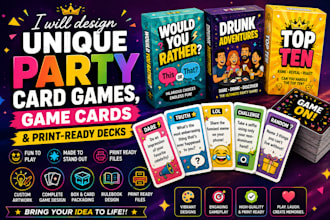 design unique party card games, game cards and print ready decks