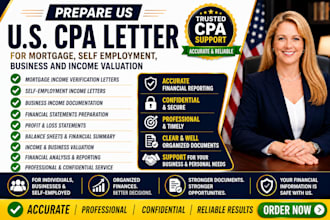prepare US cpa letter for mortgage self employment business and income valuation